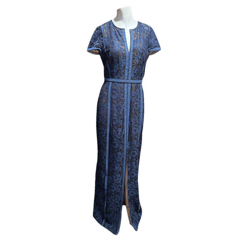 BCBGMAXAZRIA Navy Blue Lace Gown – Elegant‎ Maxi Dress Nude Lining | Size 6 Tall